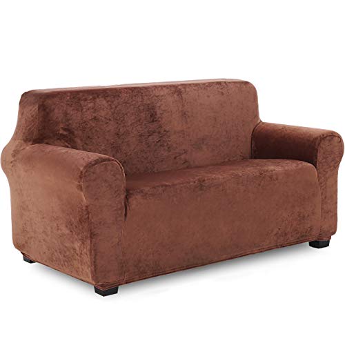 TIANSHU Samt Sesselbezug 2 sitzer,Soft Velvet Plush Couchbezug stilvolle Luxus-Möbelbezüge Anti-Rutsch-High Stretch Sesselbezug(2 Sitzer,Kaffee) von TIANSHU