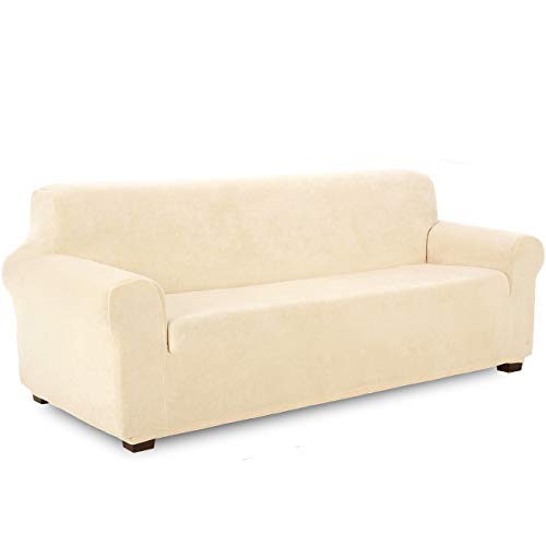 TIANSHU Samt Sesselbezug 4 sitzer,Soft Velvet Plush Couchbezug stilvolle Luxus-Möbelbezüge Anti-Rutsch-High Stretch Sesselbezug(4 Sitzer,Beige) von TIANSHU