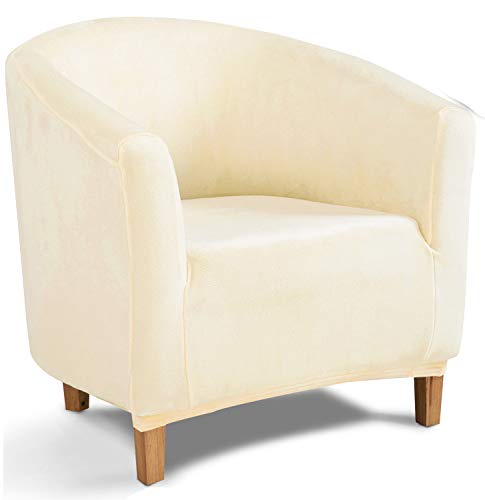 TIANSHU Samt Tub Stuhlhussen,Soft Velvet Plush Couchbezug stilvolle Luxus-Möbelbezüge Anti-Rutsch-High Stretch Tub Chair Cover(Tub Chair Cover, Beige) von TIANSHU