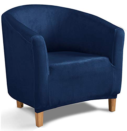 TIANSHU Samt Tub Stuhlhussen,Soft Velvet Plush Couchbezug stilvolle Luxus-Möbelbezüge Anti-Rutsch-High Stretch Tub Chair Cover(Tub Chair Cover, Navy blau) von TIANSHU