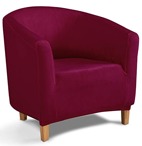 TIANSHU Samt Tub Stuhlhussen,Soft Velvet Plush Couchbezug stilvolle Luxus-Möbelbezüge Anti-Rutsch-High Stretch Tub Chair Cover(Tub Chair Cover, Weinrot) von TIANSHU