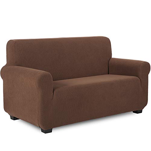 TIANSHU Sofabezug 2 sitzer, Stretch Spandex Couchbezug Sesselbezug Elastischer Antirutsch Stretchhusse Weich Stoff,Jacquard-Stretch-Sofabezug, Schonbezug für Sofa-Sofahalter(Kaffee) von TIANSHU