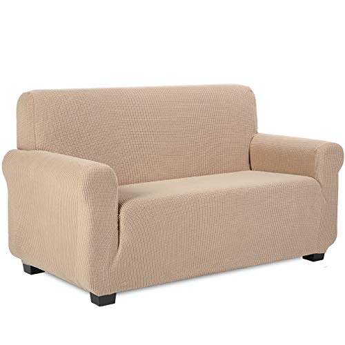 TIANSHU Sofabezug 2 sitzer, Stretch Spandex Couchbezug Sesselbezug Elastischer Antirutsch Stretchhusse Weich Stoff,Jacquard-Stretch-Sofabezug, Schonbezug für Sofa-Sofahalter(Sand) von TIANSHU