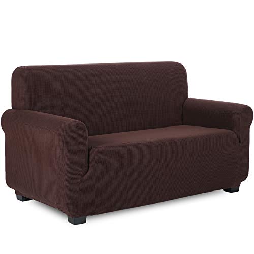 TIANSHU Sofabezug 2 sitzer, Stretch Spandex Couchbezug Sesselbezug Elastischer Antirutsch Stretchhusse Weich Stoff,Jacquard-Stretch-Sofabezug, Schonbezug für Sofa-Sofahalter(Schokolade) von TIANSHU