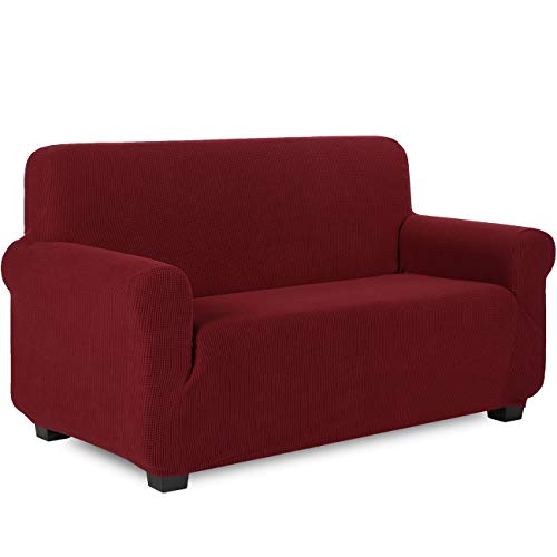 TIANSHU Sofabezug 2 sitzer, Stretch Spandex Couchbezug Sesselbezug Elastischer Antirutsch Stretchhusse Weich Stoff,Jacquard-Stretch-Sofabezug, Schonbezug für Sofa-Sofahalter(Weinrot) von TIANSHU