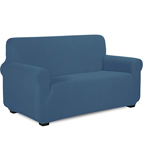 TIANSHU Sofabezug 2 sitzer, Stretch Spandex Couchbezug Sesselbezug Elastischer Antirutsch Stretchhusse Weich Stoff,Jacquard-Stretch-Sofabezug, Schonbezug für Sofa-Sofahalter(Denim Blau) von TIANSHU