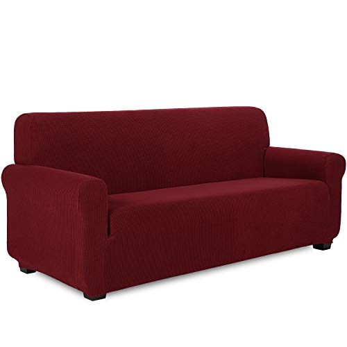 TIANSHU Sofabezug 3 sitzer, Stretch Spandex Couchbezug Sesselbezug Elastischer Antirutsch Stretchhusse Weich Stoff,Jacquard-Stretch-Sofabezug, Schonbezug für Sofa-Sofahalter(Weinrot) von TIANSHU