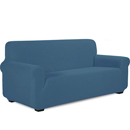 TIANSHU Sofabezug 3 sitzer, Stretch Spandex Couchbezug Sesselbezug Elastischer Antirutsch Stretchhusse Weich Stoff,Jacquard-Stretch-Sofabezug, Schonbezug für Sofa-Sofahalter(Denim Blau) von TIANSHU