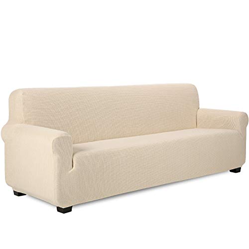 TIANSHU Sofabezug 4 sitzer, Stretch Spandex Couchbezug Sesselbezug Elastischer Antirutsch Stretchhusse Weich Stoff,Jacquard-Stretch-Sofabezug, Schonbezug für Sofa-Sofahalter(Beige) von TIANSHU