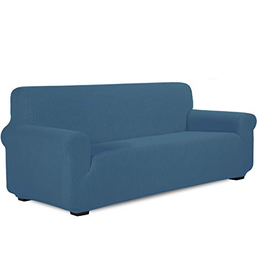 TIANSHU Sofabezug 4 sitzer, Stretch Spandex Couchbezug Sesselbezug Elastischer Antirutsch Stretchhusse Weich Stoff,Jacquard-Stretch-Sofabezug, Schonbezug für Sofa-Sofahalter(Denim Blau) von TIANSHU