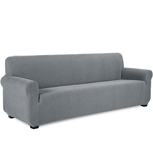 TIANSHU Sofabezug 4 sitzer, Stretch Spandex Couchbezug Sesselbezug Elastischer Antirutsch Stretchhusse Weich Stoff,Jacquard-Stretch-Sofabezug, Schonbezug für Sofa-Sofahalter(Hellgrau) von TIANSHU