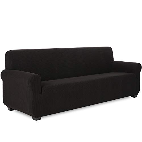 TIANSHU Sofabezug 4 sitzer, Stretch Spandex Couchbezug Sesselbezug Elastischer Antirutsch Stretchhusse Weich Stoff,Jacquard-Stretch-Sofabezug, Schonbezug für Sofa-Sofahalter(Schwarz) von TIANSHU