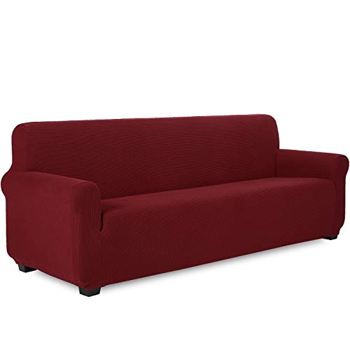 TIANSHU Sofabezug 4 sitzer, Stretch Spandex Couchbezug Sesselbezug Elastischer Antirutsch Stretchhusse Weich Stoff,Jacquard-Stretch-Sofabezug, Schonbezug für Sofa-Sofahalter(Weinrot) von TIANSHU