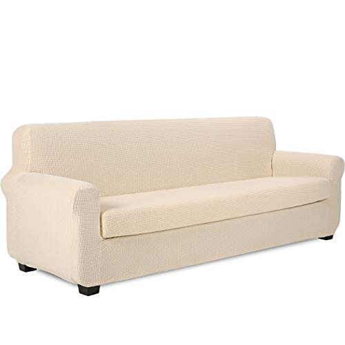 TIANSHU Sofaüberwürfe,Spandex Sesselbezüge Enthält 1 Sofabezug und 1 Sitzkissenbezug Stretch Couchbezug Elastischer Antirutsch Weich Jacquard Stoff sesselbezug Schonbezug(4 Sitzer,Beige) von TIANSHU