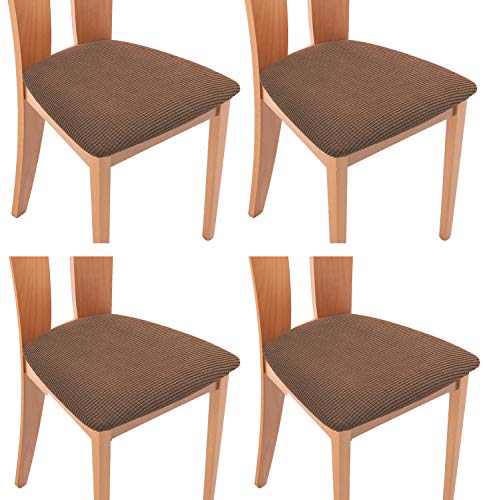 TIANSHU Spandex-Jacquard-Stuhlsitzbezüge, Abnehmbarer Stuhlbezug, Waschbarer Stretch Sitzkissenschutz, Elastischer Stuhlsitzbezug, Kissenbezüge für Esszimmerstühle (4er Set,Kaffee) von TIANSHU
