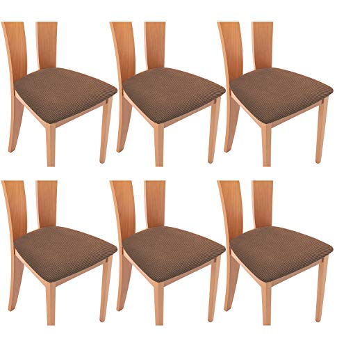 TIANSHU Spandex-Jacquard-Stuhlsitzbezüge, Abnehmbarer Stuhlbezug, Waschbarer Stretch Sitzkissenschutz, Elastischer Stuhlsitzbezug, Kissenbezüge für Esszimmerstühle (6er Set,Kaffee) von TIANSHU