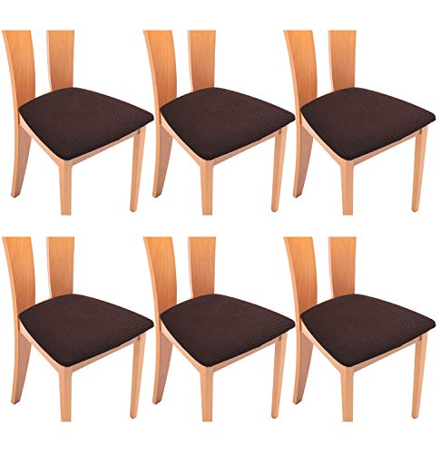 TIANSHU Spandex-Jacquard-Stuhlsitzbezüge, Abnehmbarer Stuhlbezug, Waschbarer Stretch Sitzkissenschutz, Elastischer Stuhlsitzbezug, Kissenbezüge für Esszimmerstühle (6er Set,Schokolade) von TIANSHU