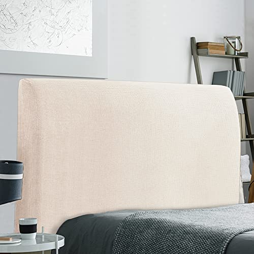 TIANSHU Stretch-Bettkopfteilbezüge Kopfteilbezug Wandschutz Dehnbare Staubdichter Bettkopfschutzbezug für Schlafzimmerdekoration (Länge 140 cm-165 cm, Beige) von TIANSHU