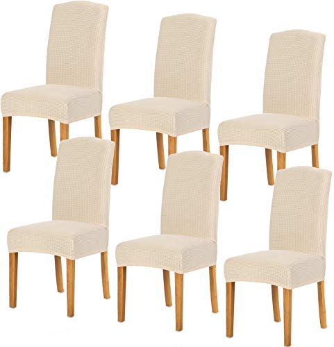 TIANSHU Stuhlhussen, 6er Set Stretch Stuhlbezug, Abnehmbare, Waschbare Stuhlhussen für Hotel, Esszimmer, Zeremonie, Bankett, Hochzeitsfeier, Dekoration (6er-Pack,Beige) von TIANSHU