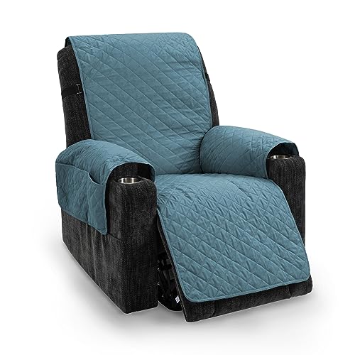 TIANSHU Wasserdichter Sesselschoner, Doppelseitig Verwendbarer Sesselbezug Relaxsessel Protector Haustierfreundlich rutschfest Abnehmbar und Waschbar Sesselschoner für Fernsehsessel(Grau Blau) von TIANSHU