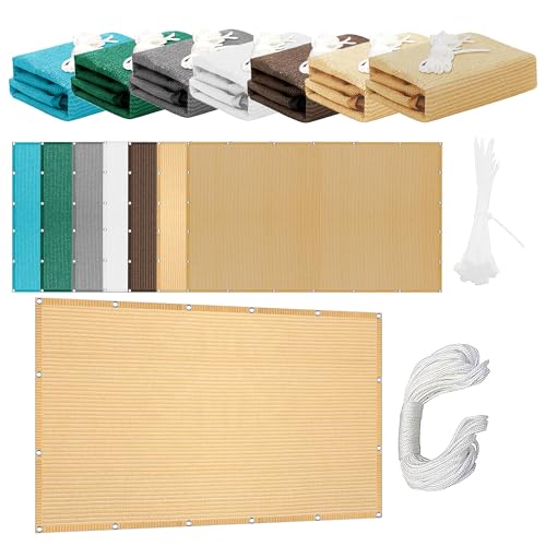 Sonnensegel 210 x 410 cm Rechteckig Atmungsaktiv Sonnenschutz Windschutz Segel Baldachin mit Ösen Und Befestigungsseile für Balkon Terrasse, Creme Farben von TIANTMIN