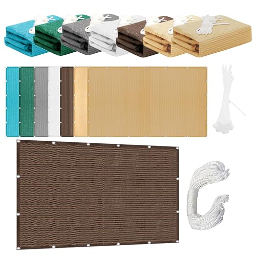 Sonnensegel 230 x 240 cm Rechteckig Atmungsaktiv Sonnenschutz Windschutz Segel Baldachin mit Ösen Und Befestigungsseile für Balkon Terrasse, braun von TIANTMIN