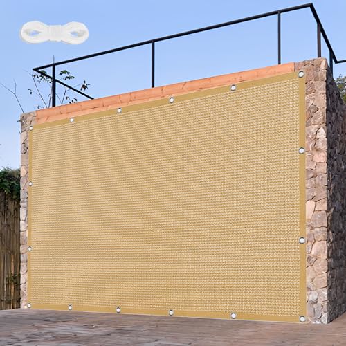 Sonnensegel Atmungsaktiv 190 x 380 cm Rechteckig Atmungsaktiv Sonnenschutz Windschutz Sun Segel Rechter Winkel mit Ösen Segeltuch 4 × 1.5 M Seile für Terrasse Balkon, Sandgelb von TIANTMIN