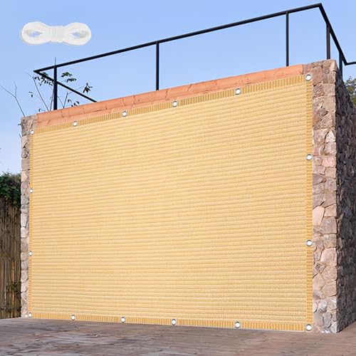 Sonnensegel Atmungsaktiv 190 x 580 cm Rechteckig Atmungsaktiv Sonnenschutz Windschutz Sun Segel Rechter Winkel mit Ösen Segeltuch 4 × 1.5 M Seile für Terrasse Balkon, Creme Farben von TIANTMIN