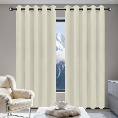 TIANTMIN Verdunklungsvorhänge 1Er Set 135 x 120 cm Thermo Vorhang Gegen Kälte Und Hitze Vorhang Kälteschutz Blackout Curtain mit Ösen, Waschbar für Schlafzimmer, Beige von TIANTMIN