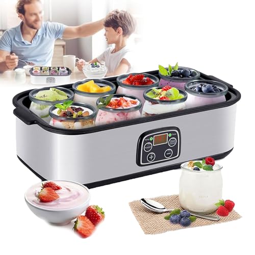 1400 Ml Joghurtbereiter, Automatischer Joghurtbereiter, Mit 8 Glasbehältern, Einstellbarer Temperatur + Zeitsteuerung, 360°-Gleichgewichtsheizung, Für Selbstgemachten Joghurt,1400ml von TIANTOO