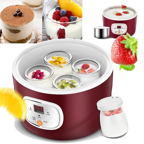 Automatischer Elektrischer Joghurtbereiter, 2 Fermentationsarten: Edelstahl-Innenbehälter + 4 100-ml-Becher, Fermentation Bei Konstanter Temperatur Von 42 °C, Für Joghurt,A von TIANTOO