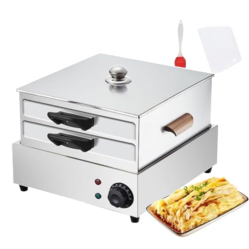 Dampfgarer Für Reisnudeln Aus Edelstahl, 2 Flache Tabletts + 1 Perforiertes Tablett, 60-Minuten-Timer, Verbrühungsschutzgriff, Für Chinesisches Cheung Fun (300 X 330 X 210 Mm),Silver von TIANTOO