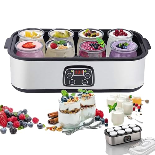 Elektrische Joghurtmaschine (1,3 L), 4 X 100 Ml Glasbecher, LCD-Display/Touch-Schalter, Einstellbare Zeit/automatische Abschaltung, Leicht Zu Reinigen, Für DIY-Joghurt,1400ml von TIANTOO