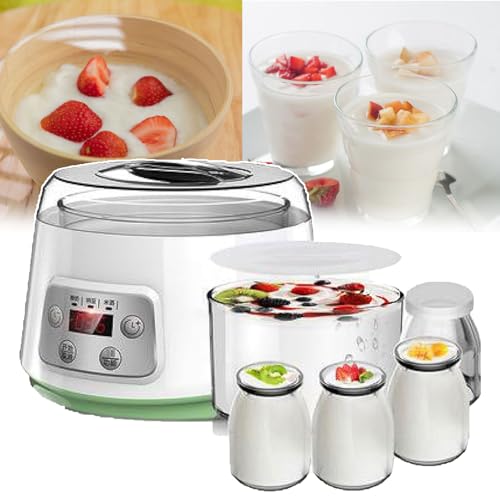 Elektrische Joghurtmaschine (1,3 L), 4 X 100 Ml Glasbecher, LCD-Display/Touch-Schalter, Einstellbare Zeit/automatische Abschaltung, Leicht Zu Reinigen, Für Joghurt/Natto,A von TIANTOO