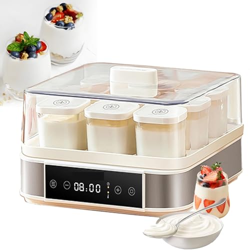 Multifunktionale Joghurtmaschine, 9 Glasbecher À 170 Ml, Einstellbare Temperatur + Zeit, Smart Touch, Neue Maschine Für Mehrere Anwendungen, Für Joghurt, Käse,A von TIANTOO