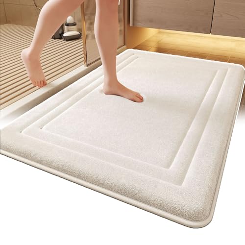 Saugfähige Badematte, Badezimmerteppich, 3-lagiges Design/angenehmes Fußgefühl, Weich, Saugfähig/schnelltrocknend, Maschinenwaschbar/leicht Zu Reinigen, Für Zuhause/Hotel/Duschraum ,50x80cm,White von TIANTOO