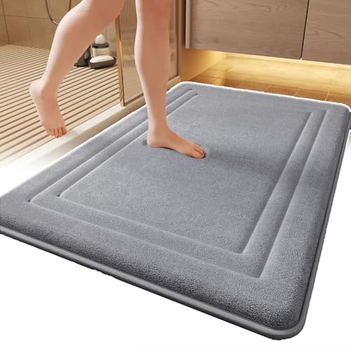 Saugfähige Badematte, Badezimmerteppich, 3-lagiges Design/angenehmes Fußgefühl, Weich, Saugfähig/schnelltrocknend, Maschinenwaschbar/leicht Zu Reinigen, Für Zuhause/Hotel/Duschraum ,50x80cm,Black von TIANTOO