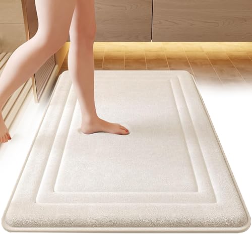 TIANTOO rutschfeste Badematte, Badezimmerteppich, Weich, Saugfähig/schnelltrocknend, 3-lagiges Design/angenehmes Fußgefühl, Maschinenwaschbar/leicht Zu Reinigen, Für Dusche, Badewanne,50x80cm,White von TIANTOO