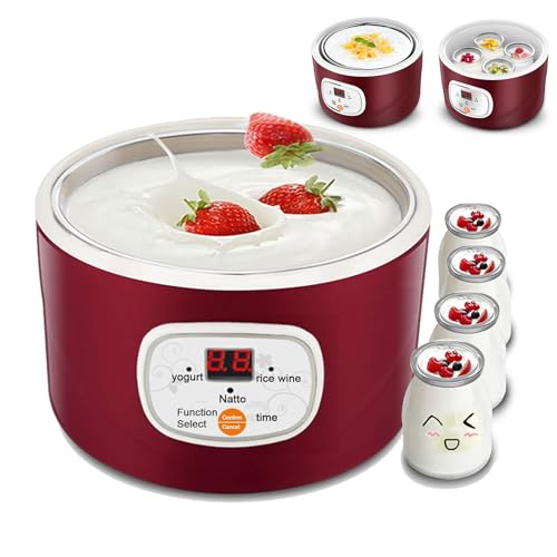 Vollautomatischer Joghurtbereiter, 2 Arten Der Fermentation: Edelstahl-Innenbehälter + 4 100-ml-Becher, Intelligente Steuerung, Einstellbare Zeit, Für Selbstgemachten Joghurt/Natto,A von TIANTOO