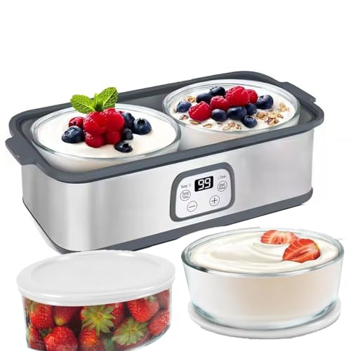 Vollautomatischer Joghurtbereiter Mit 2 X 1-l-Bechern, Einstellbarer Zeit- Und Temperaturregelung, 360°-Gleichgewichtserwärmung, Für Selbstgemachten Joghurt (14,5 X 7,5 X 7,5 Zoll),A von TIANTOO