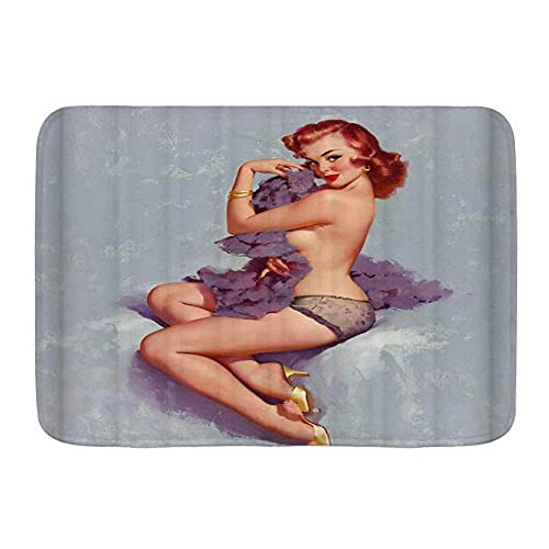 TIANTUR Fußmatte Innen lustig Fußabtreter Lustig Badematte Teppich Sexy Pin Up Mädchen Auf Dem Bett Body Art Malerei Plüsch Badezimmer Dekor Matten Mit Rutschfesten Rücken Innen 16"x24" von TIANTUR