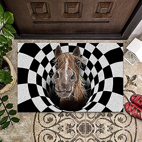 TIANTURNM Fussmatte Aussen Haustür Fußabtreter Bauernhoftiere Illusion Pferd Fußmatte Willkommensmatte Home Decor Geschenk für Hundeliebhaber Lustige Fußmatte Geschenkidee deko Wohnzimmer 24"x36" von TIANTURNM