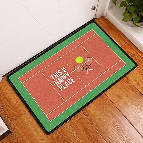 TIANTURNM Fussmatte Aussen Haustür Fußabtreter Dies ist mein glücklicher Ort - Erstaunliche Tennis Fußmatte Willkommensmatte Wohnkultur Lustige Fußmatte Geschenkidee deko Wohnzimmer 16"x24" von TIANTURNM