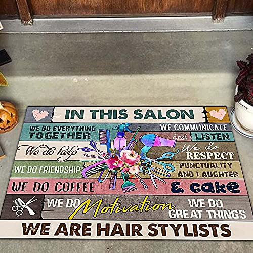 TIANTURNM Fussmatte Aussen Haustür Fußabtreter Friseure in diesem Salon Wir Machen Alles zusammen Innen- und Außenfußmatte Warmes Haus Geschenk Willkommensmatte Geschenk für Friseur for 24"x36" von TIANTURNM