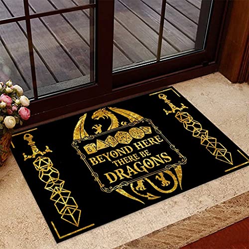 TIANTURNM Fussmatte Aussen Haustür Fußabtreter Jenseits von hier gibt es Drachen Tabletop Rollenspiel Fußmatte Willkommensmatte Home Decor Lustige Fußmatte Geschenkidee deko Wohnzimmer 16"x24" von TIANTURNM