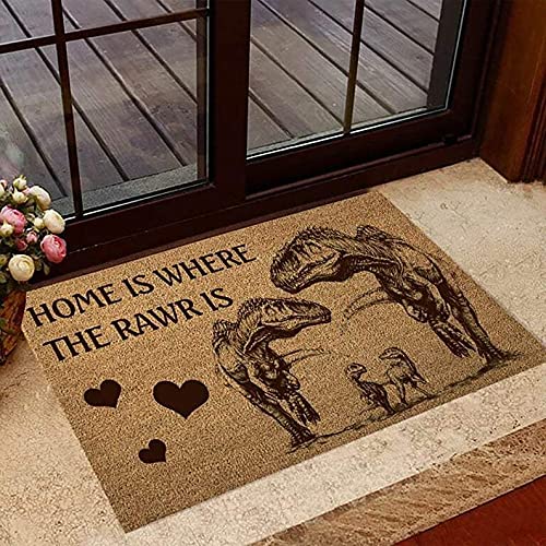 TIANTURNM Fussmatte Aussen Haustür Fußabtreter Lustiges Zuhause ist, wo der Rawr ist Fußmatte, Dinosaurier-Willkommens-Matte Home Decor Lustige Fußmatte-Geschenk-Idee deko Wohnzimmer 24"x36" von TIANTURNM