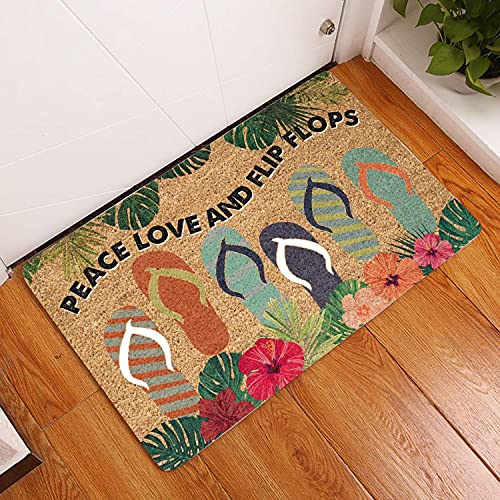 TIANTURNM Fussmatte Aussen Haustür Fußabtreter Peace Love & Flip Flops Fußmatte Willkommensmatte Wohnkultur Lustige Fußmatte Geschenkidee deko Wohnzimmer 16"x24" von TIANTURNM