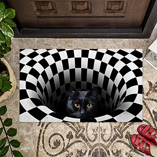 TIANTURNM Fussmatte Aussen Haustür Fußabtreter Spähende Katze Schwarze Katze Fußmatte Willkommensmatte deko Wohnzimmer 24"x36" von TIANTURNM