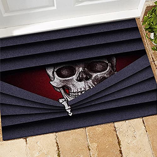 TIANTURNM Fussmatte Aussen Haustür Fußabtreter Totenkopf Fußmatte Totenkopf Sag Hallo zum Teufel Willkommensmatte Dekor deko Wohnzimmer 20"x32" von TIANTURNM