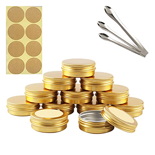 TIANZD 12 Stück Leere 30 ml Rund Gold Aluminium Schraubdose Cremedose Alu-Tiegel Dosen mit Schraub-Deckel 5ml Aludose Blechdosen für Kosmetik Kerze Salben mit 3x Löffel 12x Etikette von TIANZD